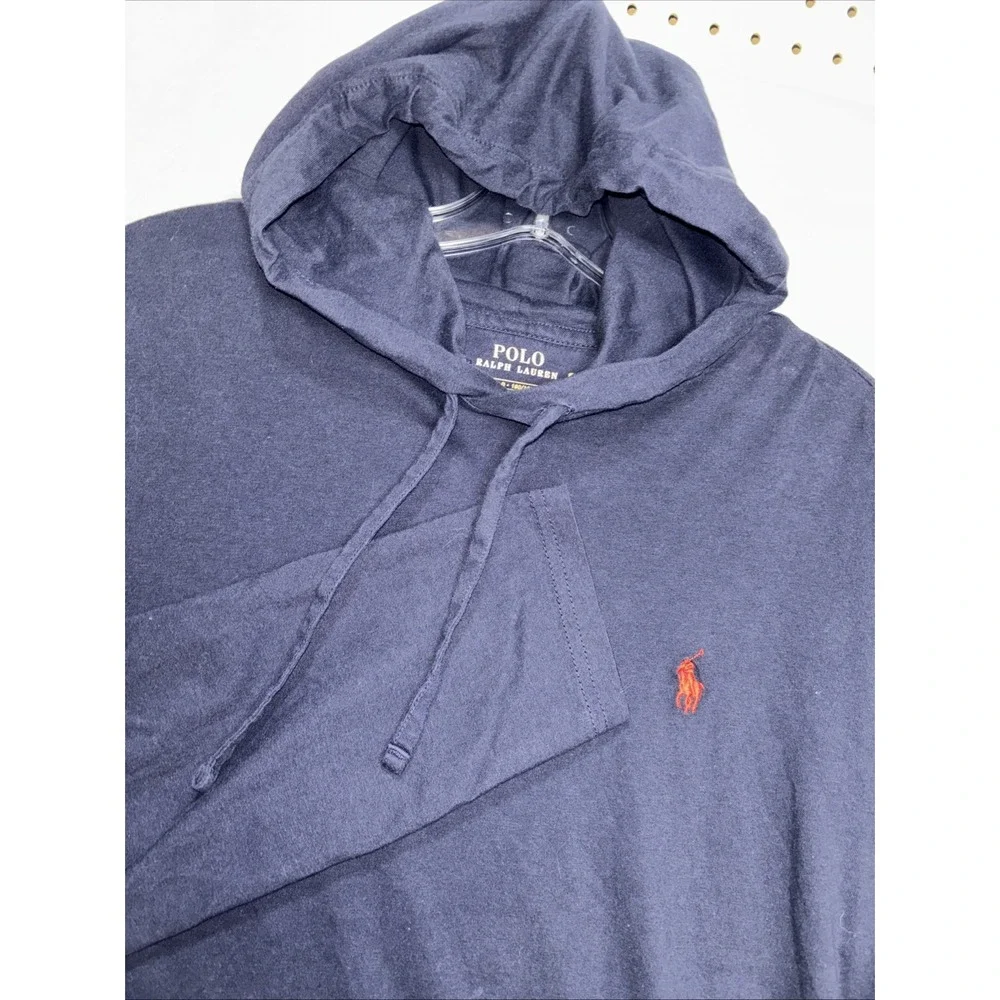 Polo Ralph Lauren Men's Long-Sleeve Size Large Hooded T-Shirt Navy Blue Preppy